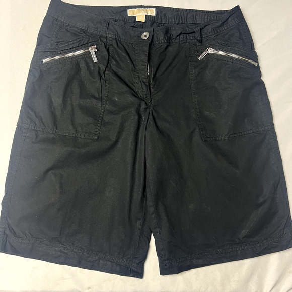 Michael Kors Womens Size 12 Black Cargo‎ Chino 12" Inseam Silver Zip Pockets Mom - Picture 1 of 12